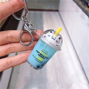 Car Keychain Milk Tea Cup Liquid Crystal
